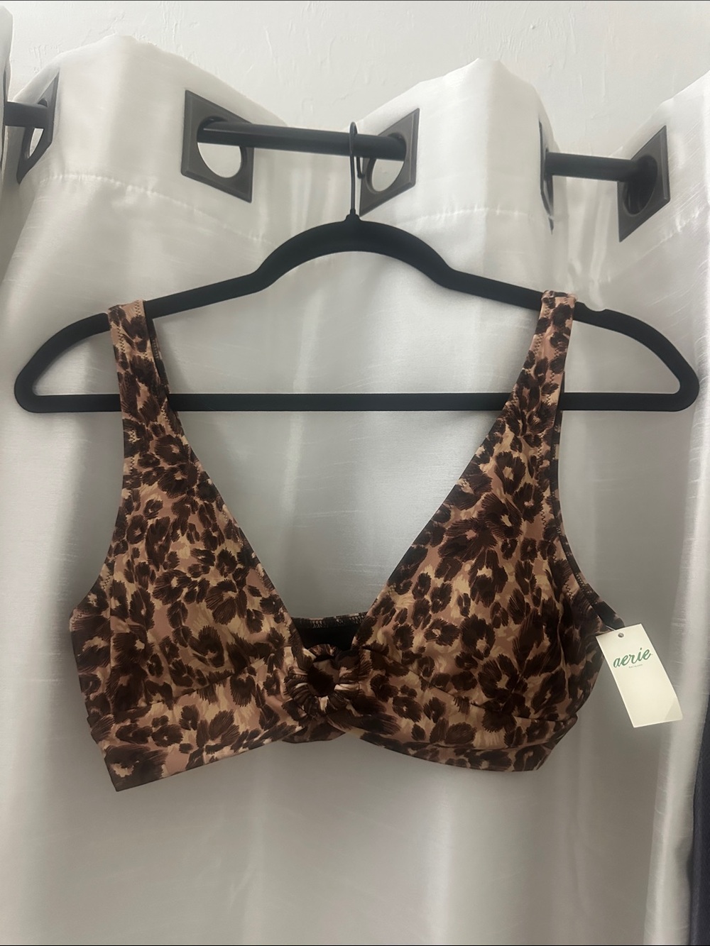 aerie Leopard-Print Wireless Bikini Top in Brown and Black